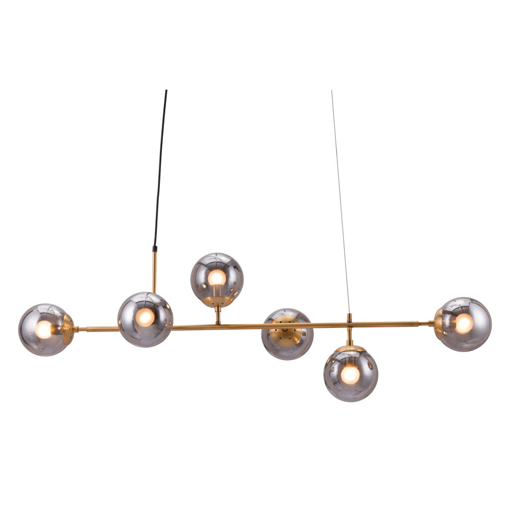 Gold Kitchen Island Six Light Metal Dimmable Ceiling Light With Clear Shades - Image 9