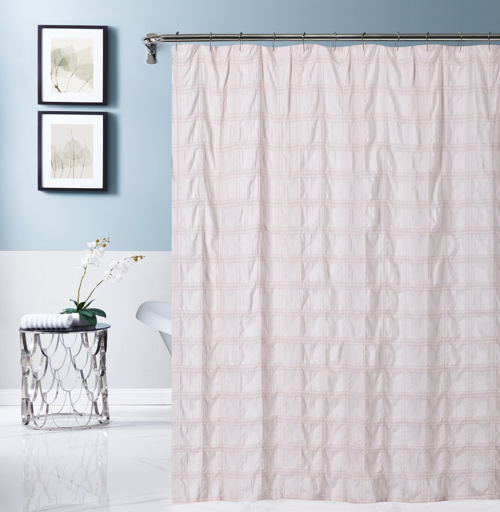 Pale Pink Modern Striped Crinkle Shower Curtain - Image 2