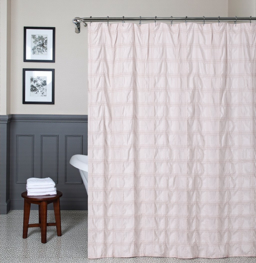 Pale Pink Modern Striped Crinkle Shower Curtain