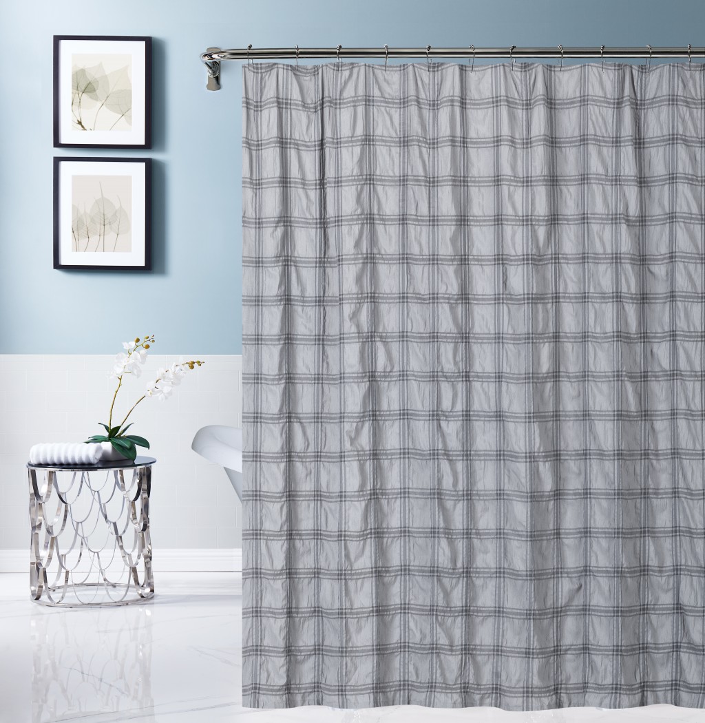 Gray Modern Striped Crinkle Shower Curtain - Image 2