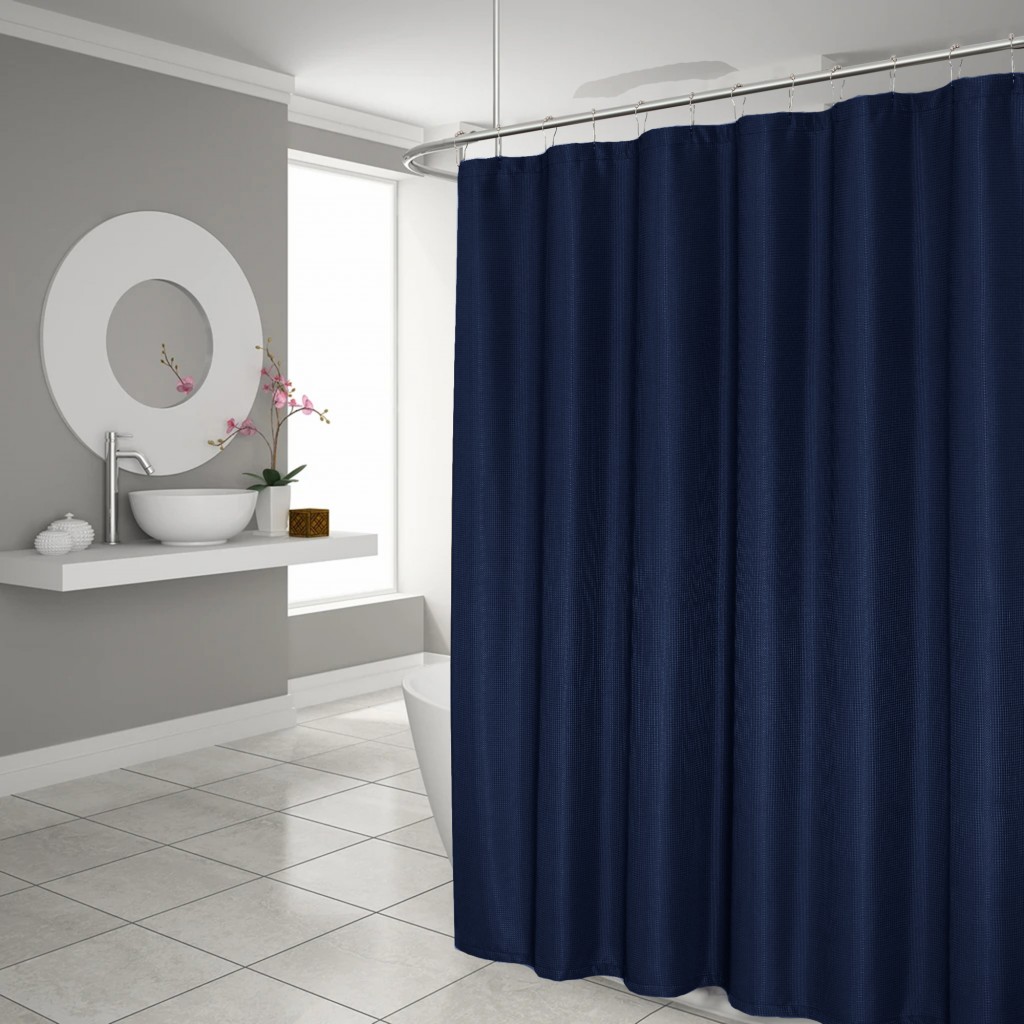 Luxurious Navy Waffle Weave Shower Curtain - Image 2