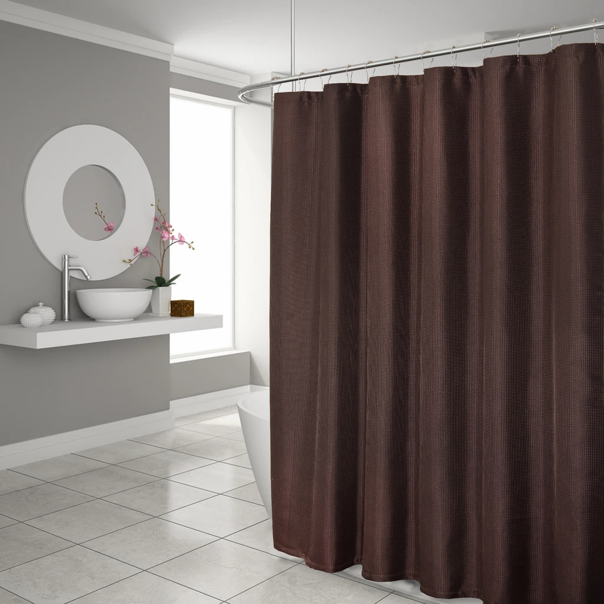 Luxurious Brown Waffle Weave Shower Curtain - Image 2