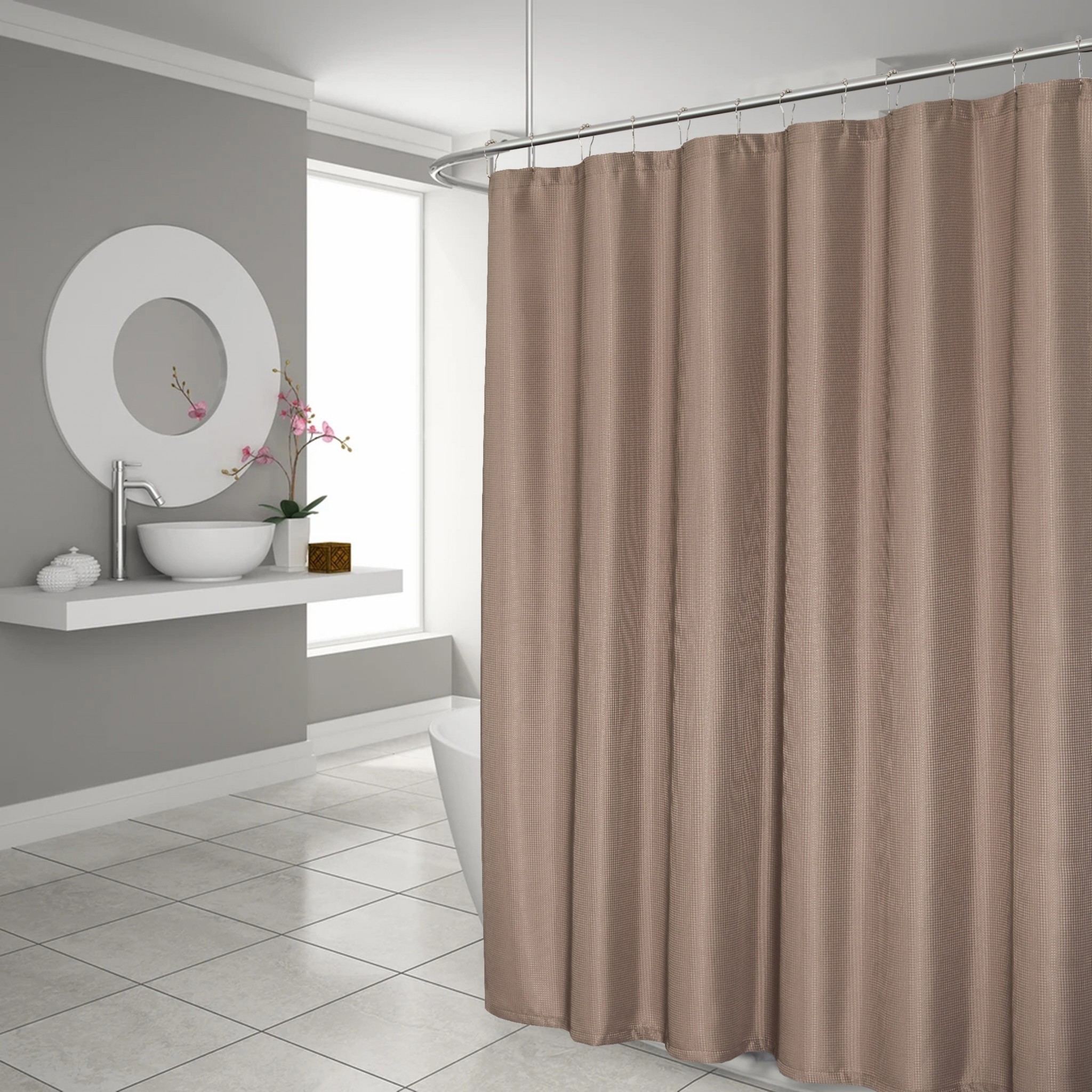 Luxurious Mocha Waffle Weave Shower Curtain - Image 2