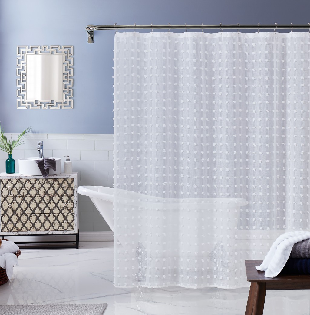 White Puff Sheer Shower Curtain - Image 2