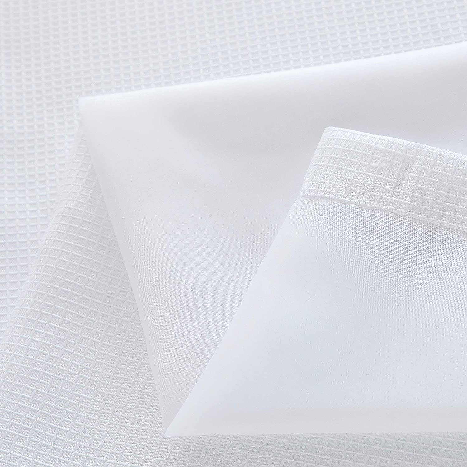 White Sheer and Grid Shower Curtain and Liner Set - Image 4