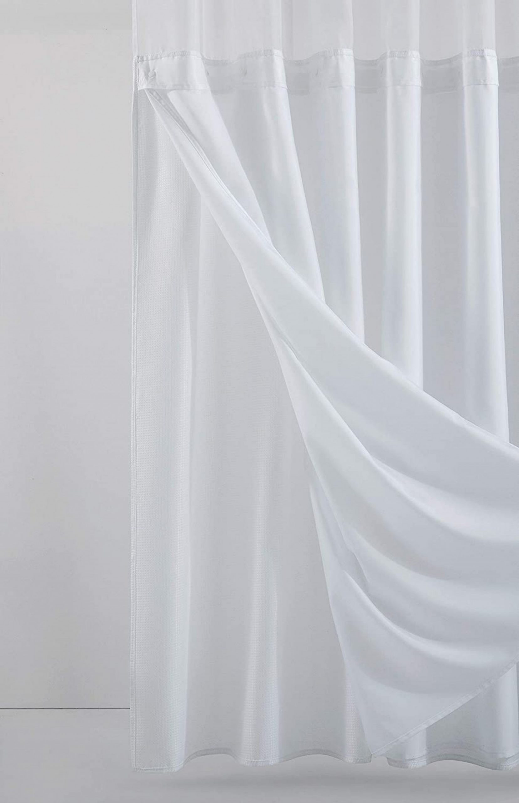 White Sheer and Grid Shower Curtain and Liner Set - Image 5