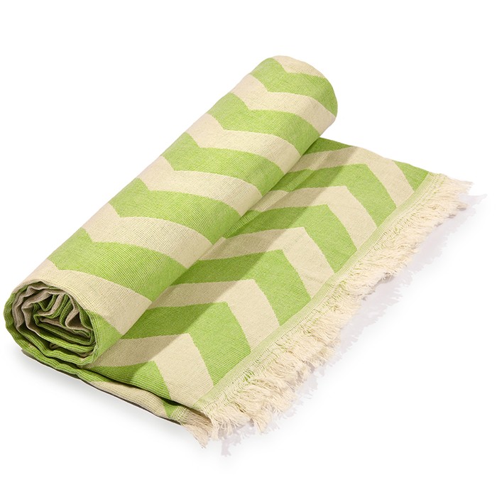 Lime Green Chevron Design Turkish Beach Blanket - Image 3