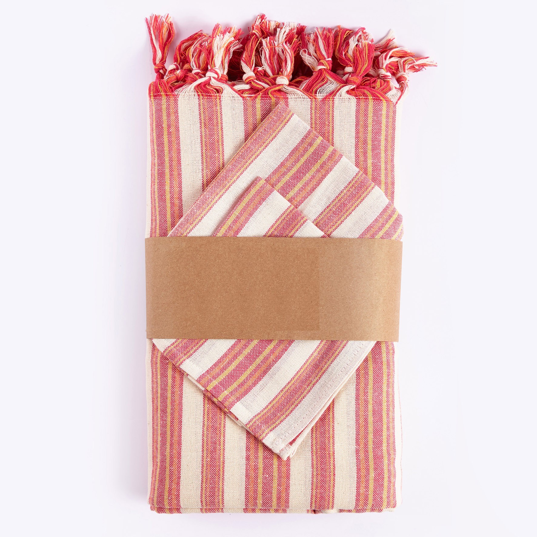 71" X 95" Red And White Striped Cotton Tablecloths - Image 6