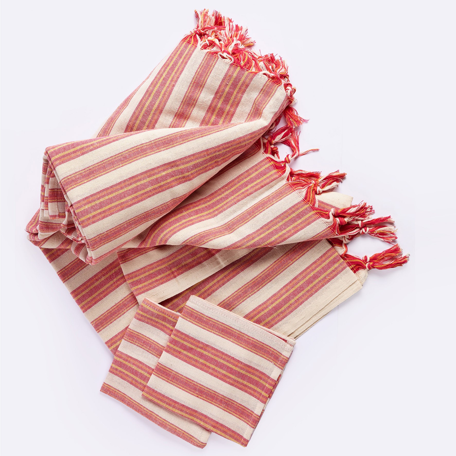 71" X 95" Red And White Striped Cotton Tablecloths - Image 7