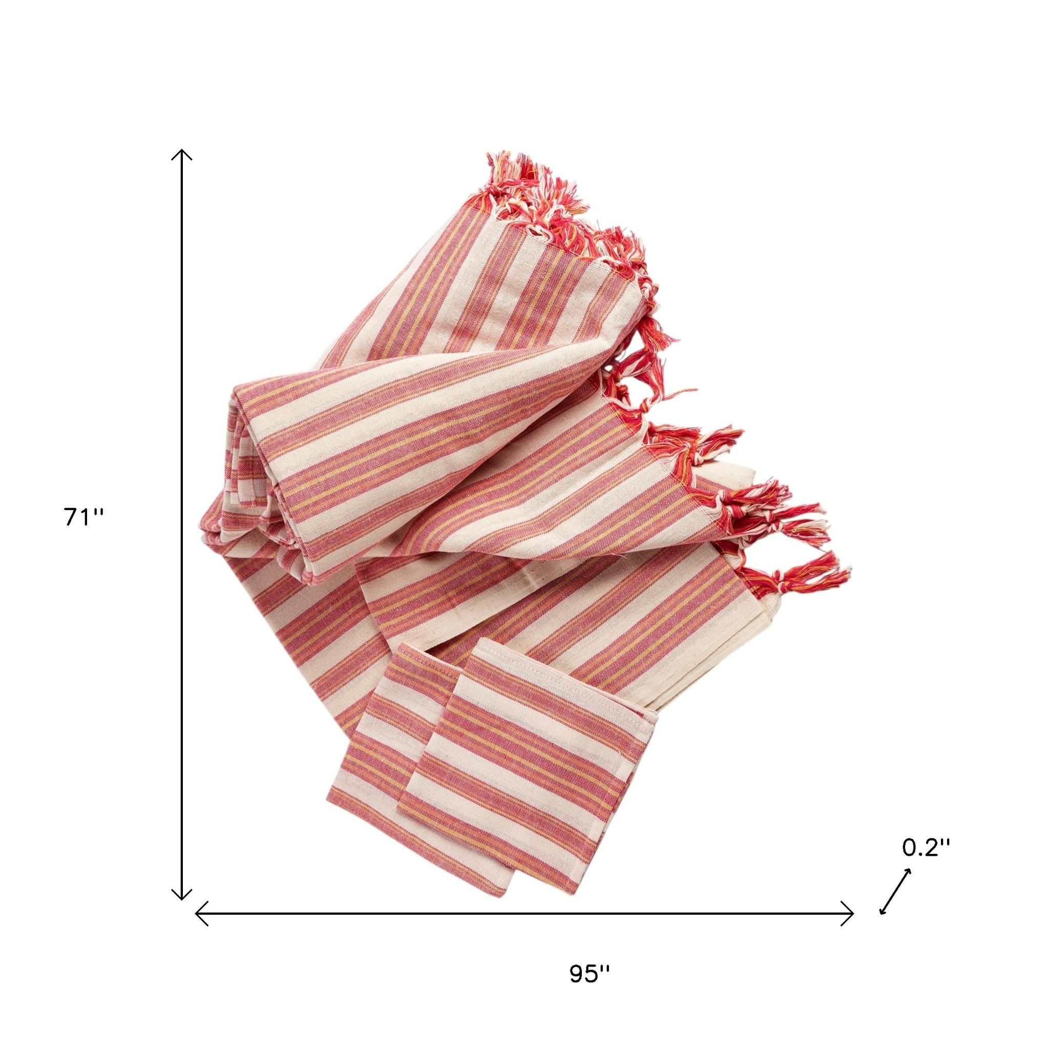71" X 95" Red And White Striped Cotton Tablecloths - Image 10