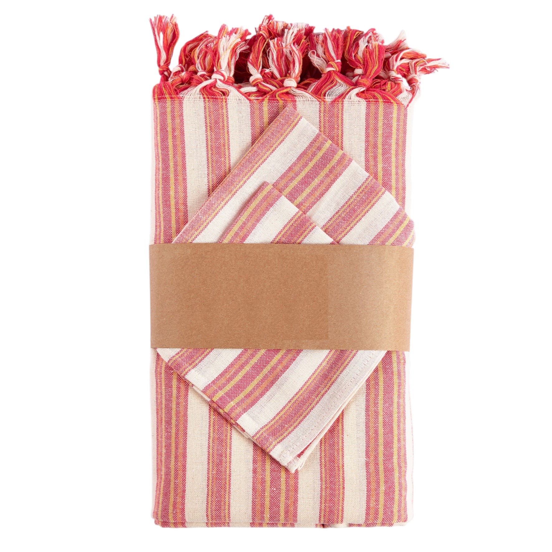 71" X 95" Red And White Striped Cotton Tablecloths - Image 3