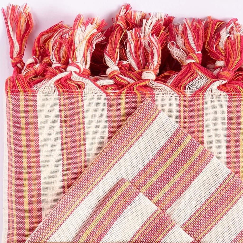 71" X 95" Red And White Striped Cotton Tablecloths - Image 4