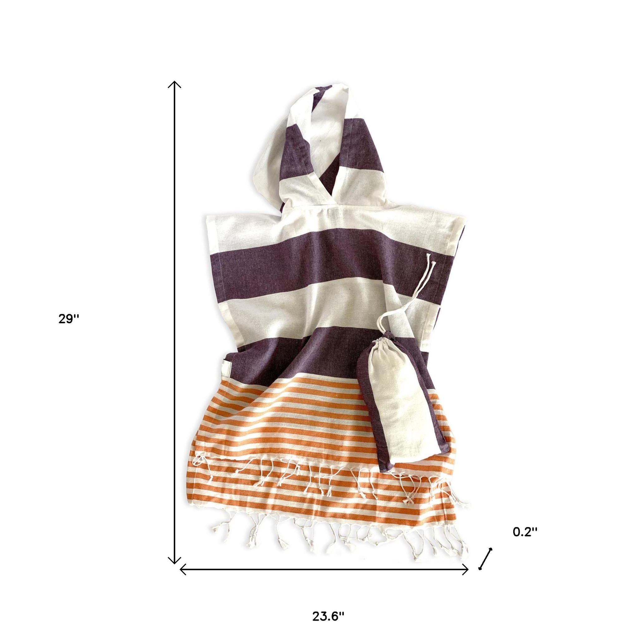 Dark Purple Orange and White Striped Design Poncho Towel - Image 5