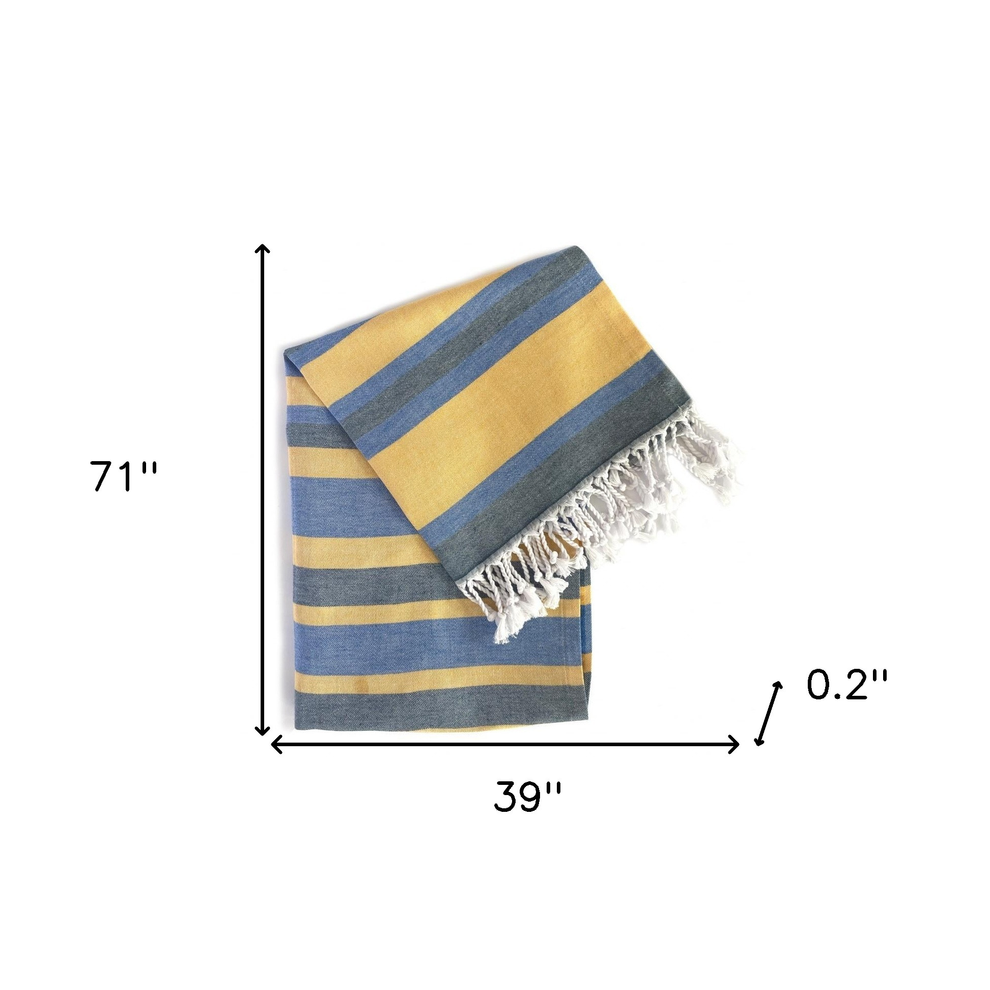 Denim Blue and Yellow Striped Turkish Towel Beach Blanket - Image 7