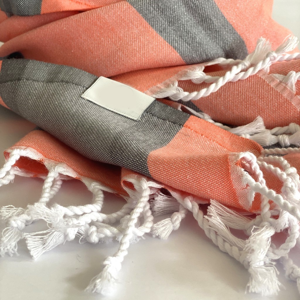 Peach and Dark Grey Striped Design Turkish Beach Blanket - Image 4