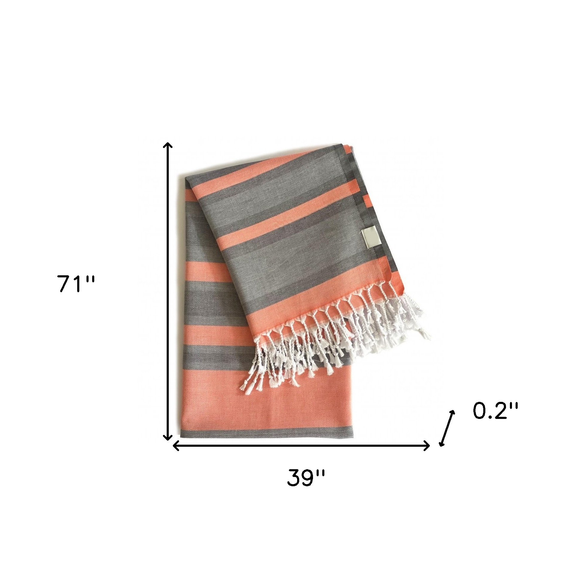 Peach and Dark Grey Striped Design Turkish Beach Blanket - Image 5