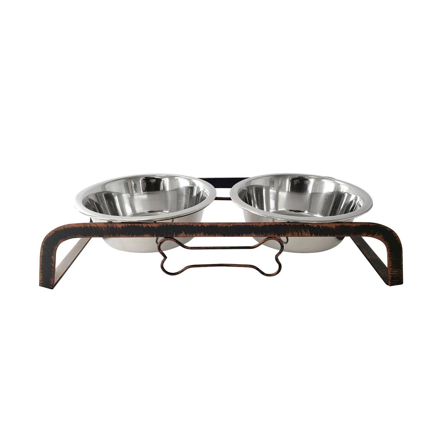 Rustic Elevated 16oz Two Bowl Dog Feeding Station - Image 2