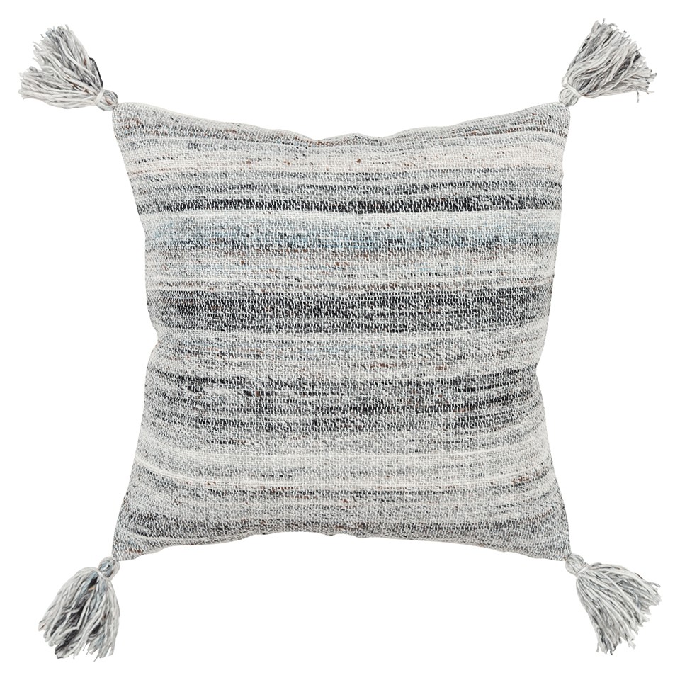 20" Gray Striped Indoor Outdoor Throw Pillow