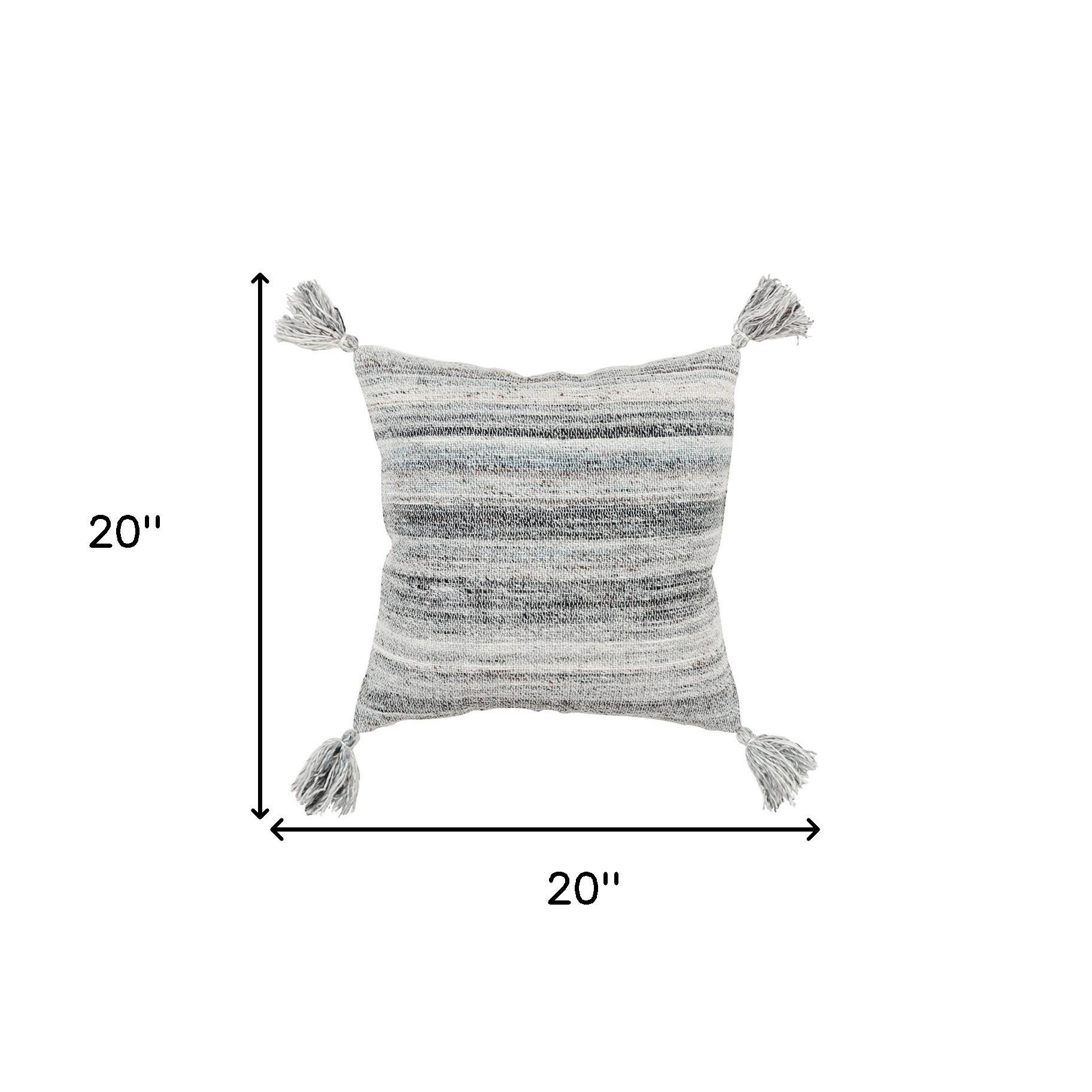 20" Gray Striped Indoor Outdoor Throw Pillow - Image 9