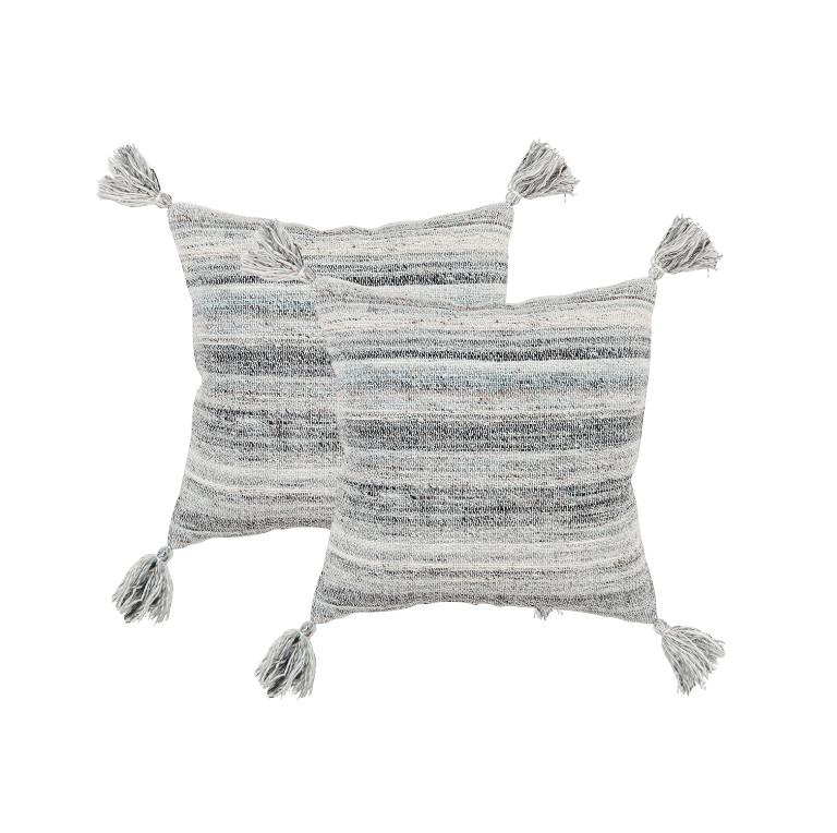 20" Gray Striped Indoor Outdoor Throw Pillow - Image 4