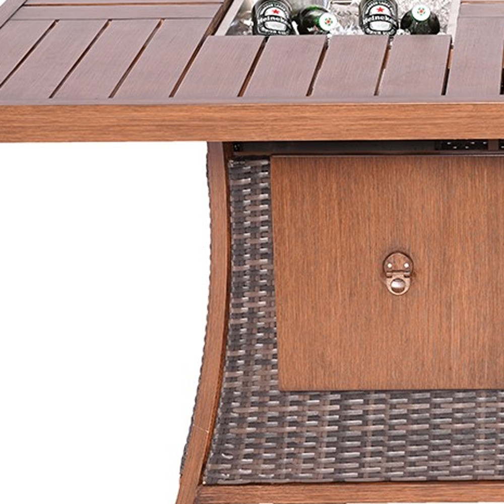 Brown Wicker Outdoor Gas Fire Pit Table with Ice Bucket - Image 2