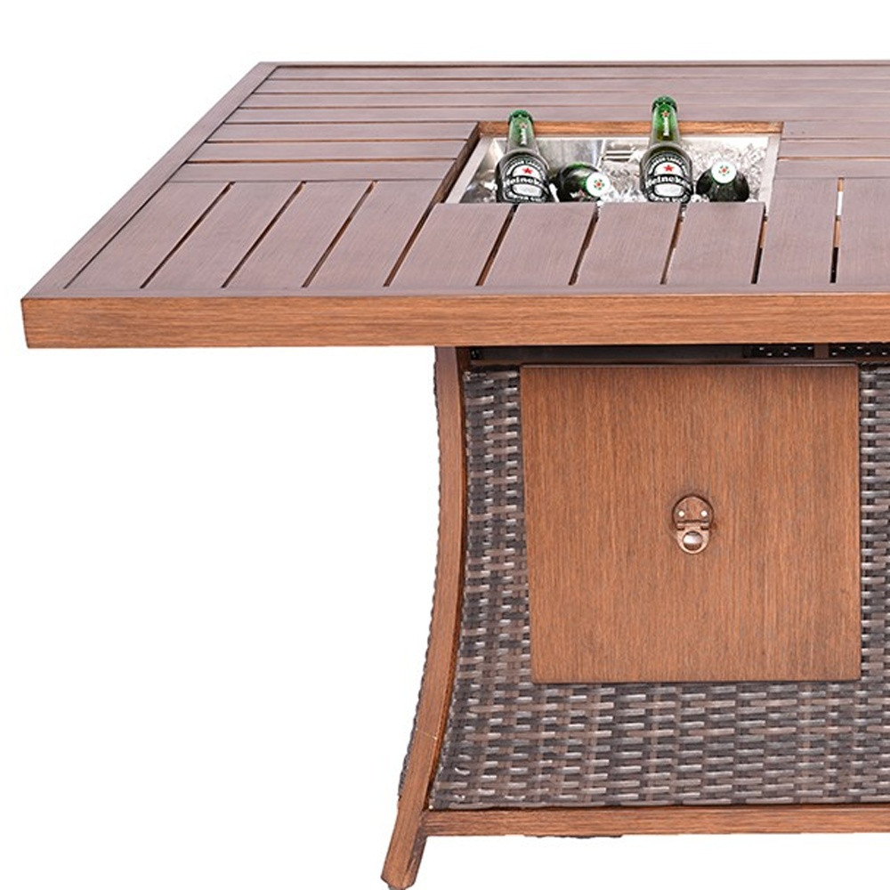 Brown Wicker Outdoor Gas Fire Pit Table with Ice Bucket - Image 3