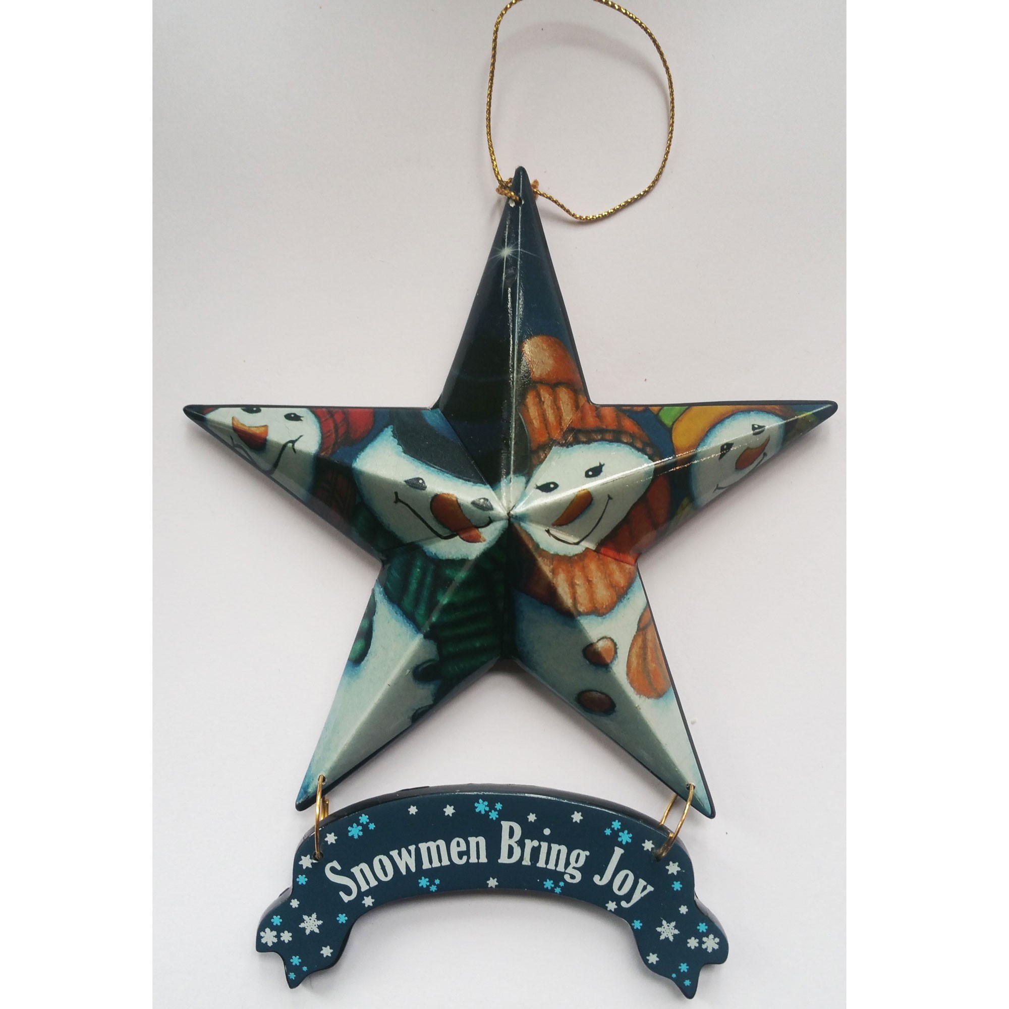 Set of Six Star Shaped Snowmen Joy Christmas Ornaments - Image 4