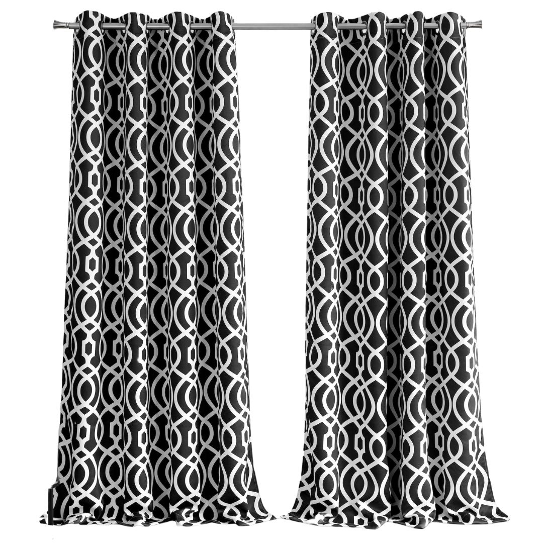 84" Jet Black Trellis Black Out Window Curtain Panel - Image 2