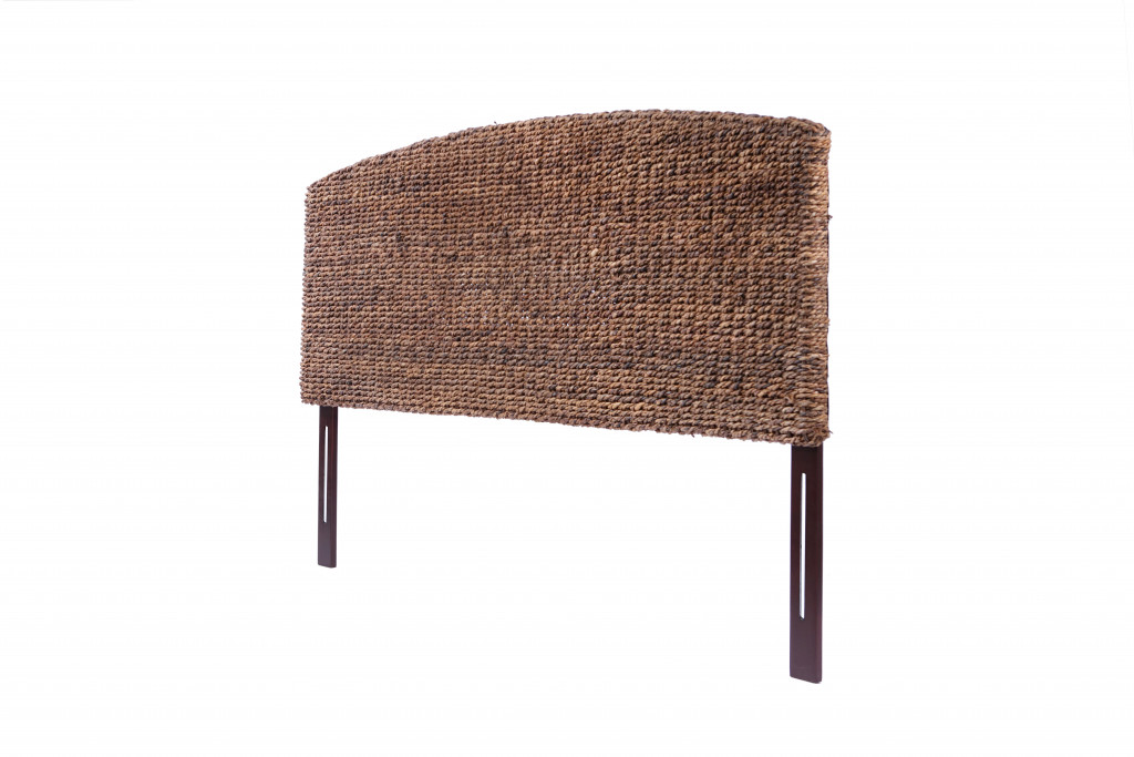 Brown Natural and Rustic Woven Banana Leaf Curved King Size Headboard - Image 2