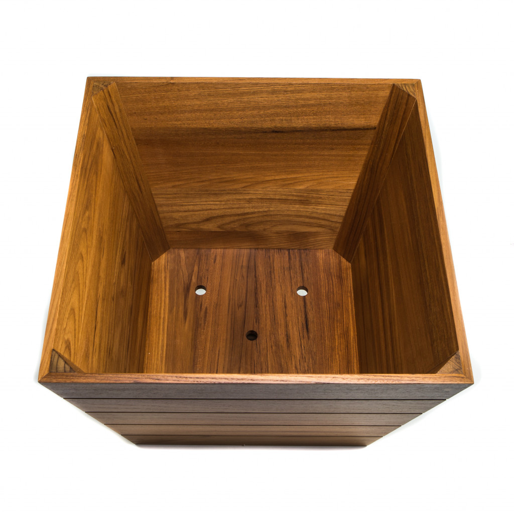 19" Brown Wood Indoor Outdoor Square Planter Box - Image 3