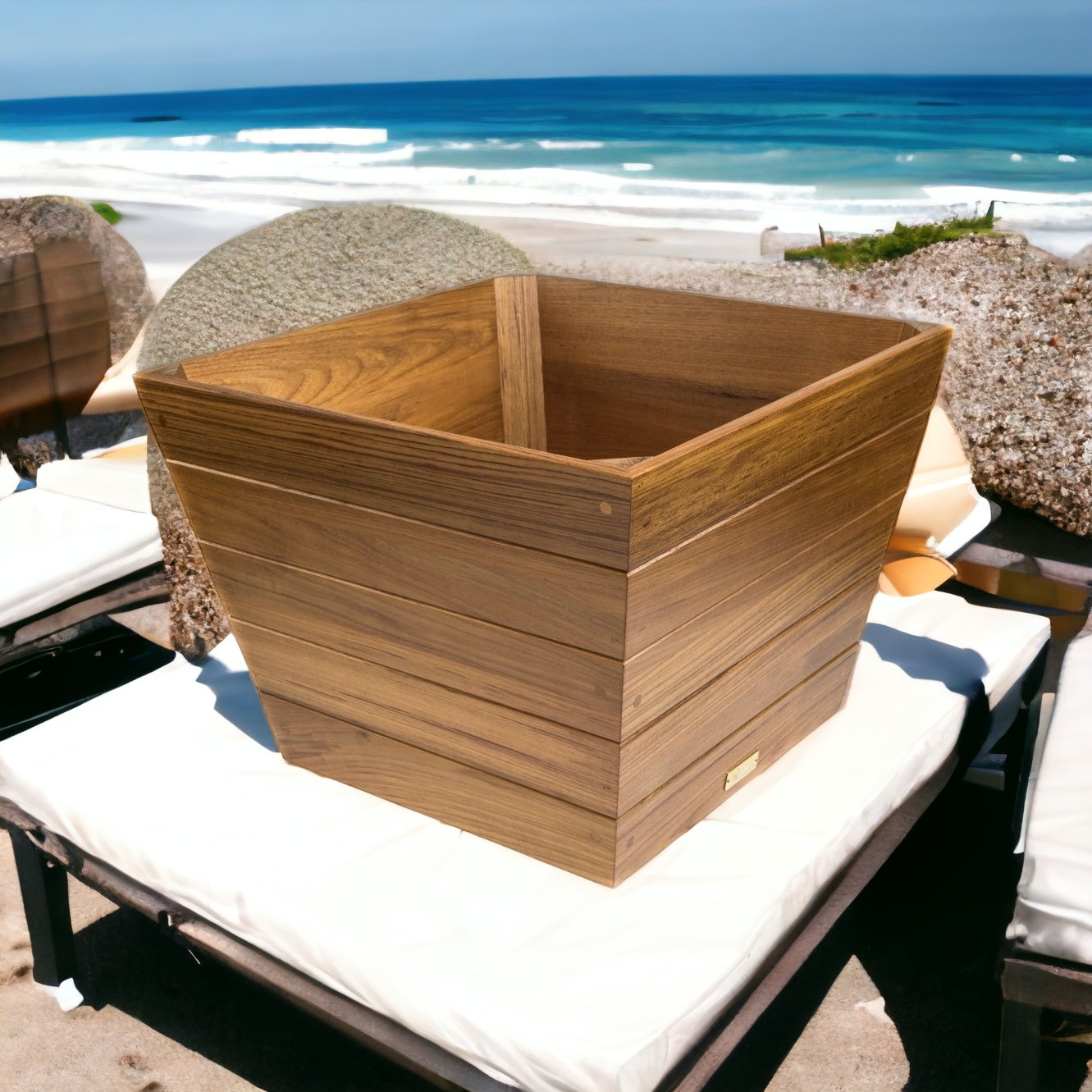 19" Brown Wood Indoor Outdoor Square Planter Box - Image 5