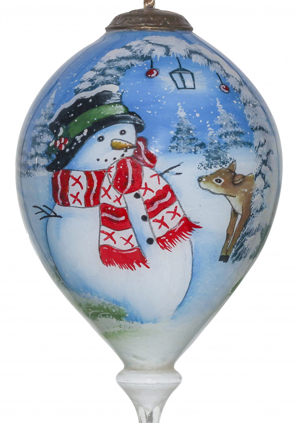Adorable Snowman and Deer Hand Painted Mouth Blown Glass Ornament - Image 4