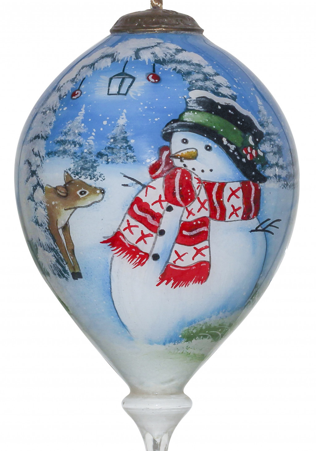 Adorable Snowman and Deer Hand Painted Mouth Blown Glass Ornament - Image 3