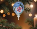 Adorable Snowman and Deer Hand Painted Mouth Blown Glass Ornament