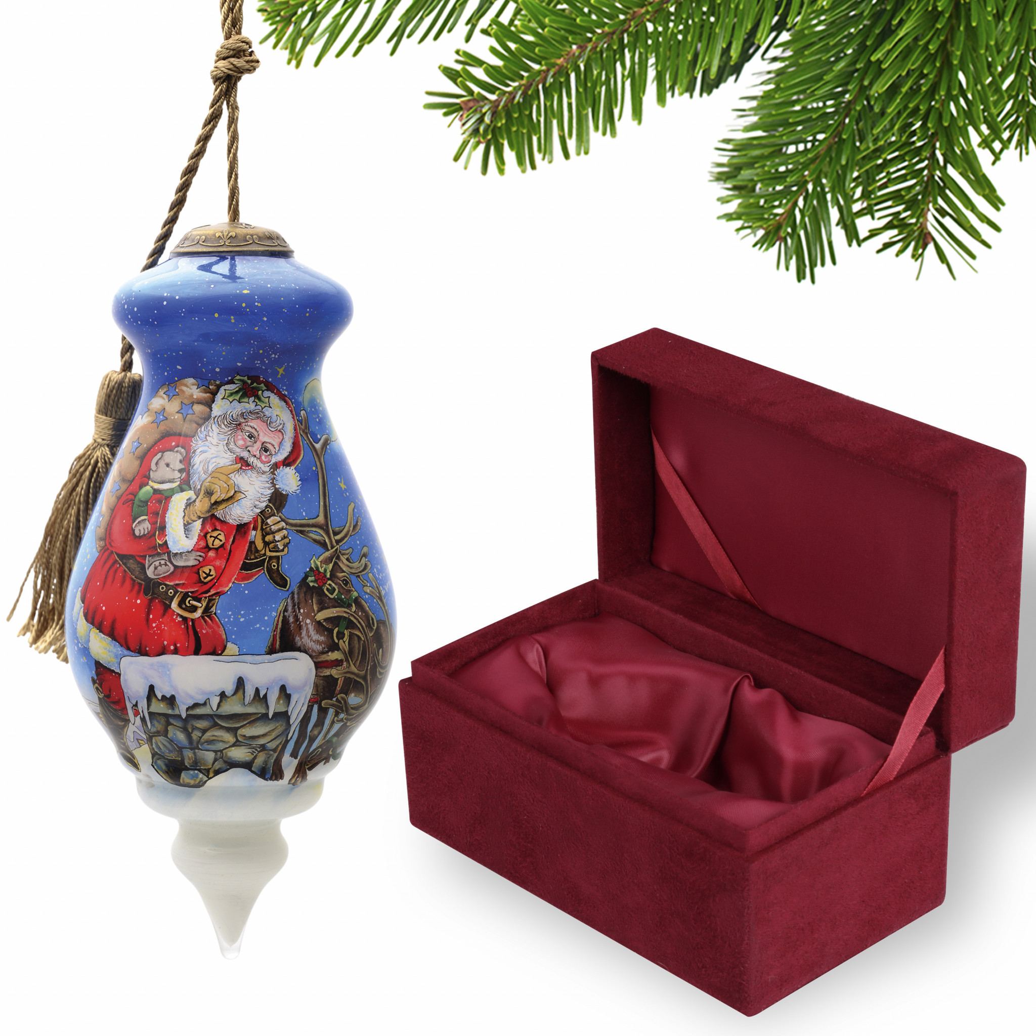 Santa on the Chimney Hand Painted Mouth Blown Glass Ornament - Image 4