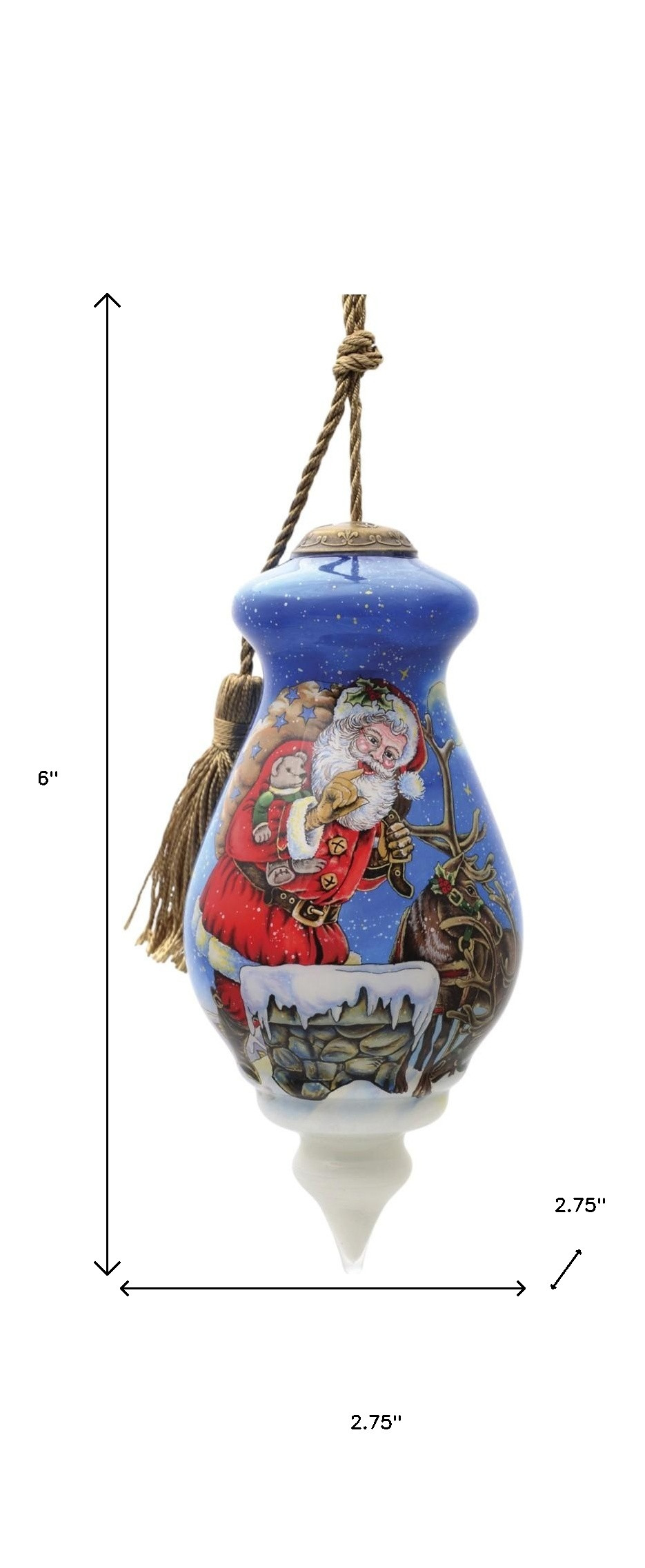 Santa on the Chimney Hand Painted Mouth Blown Glass Ornament - Image 5