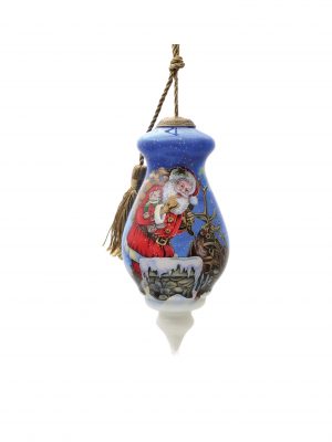 Santa on the Chimney Hand Painted Mouth Blown Glass Ornament