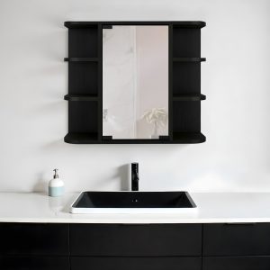 24" Black Wood Floating Bathroom Vanity