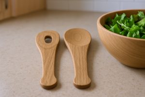 Set of Two Natural Solid Wood Salad Servers