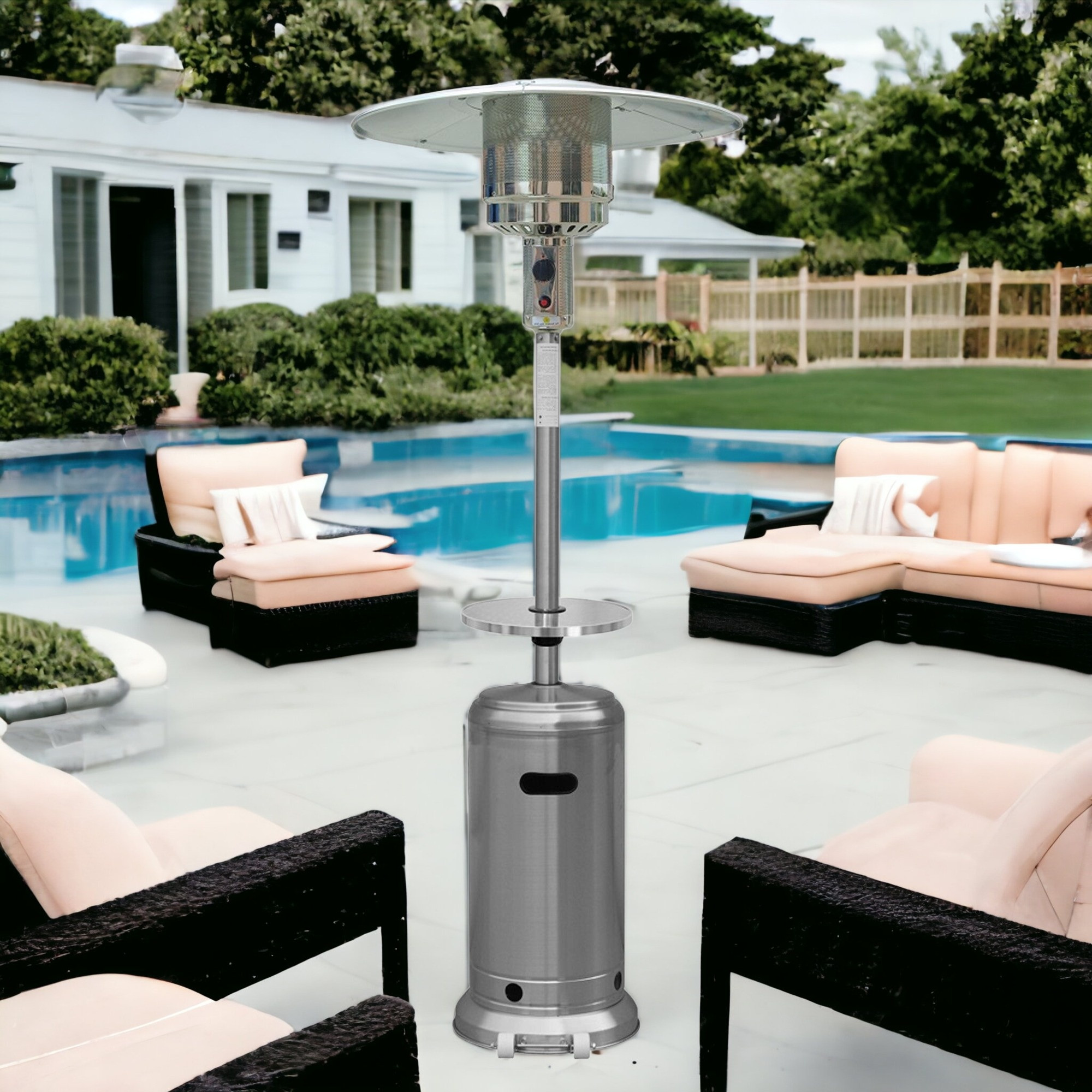 48000 BTU Silver Steel Propane Cylindrical Pole Standing Patio Heater - Image 3