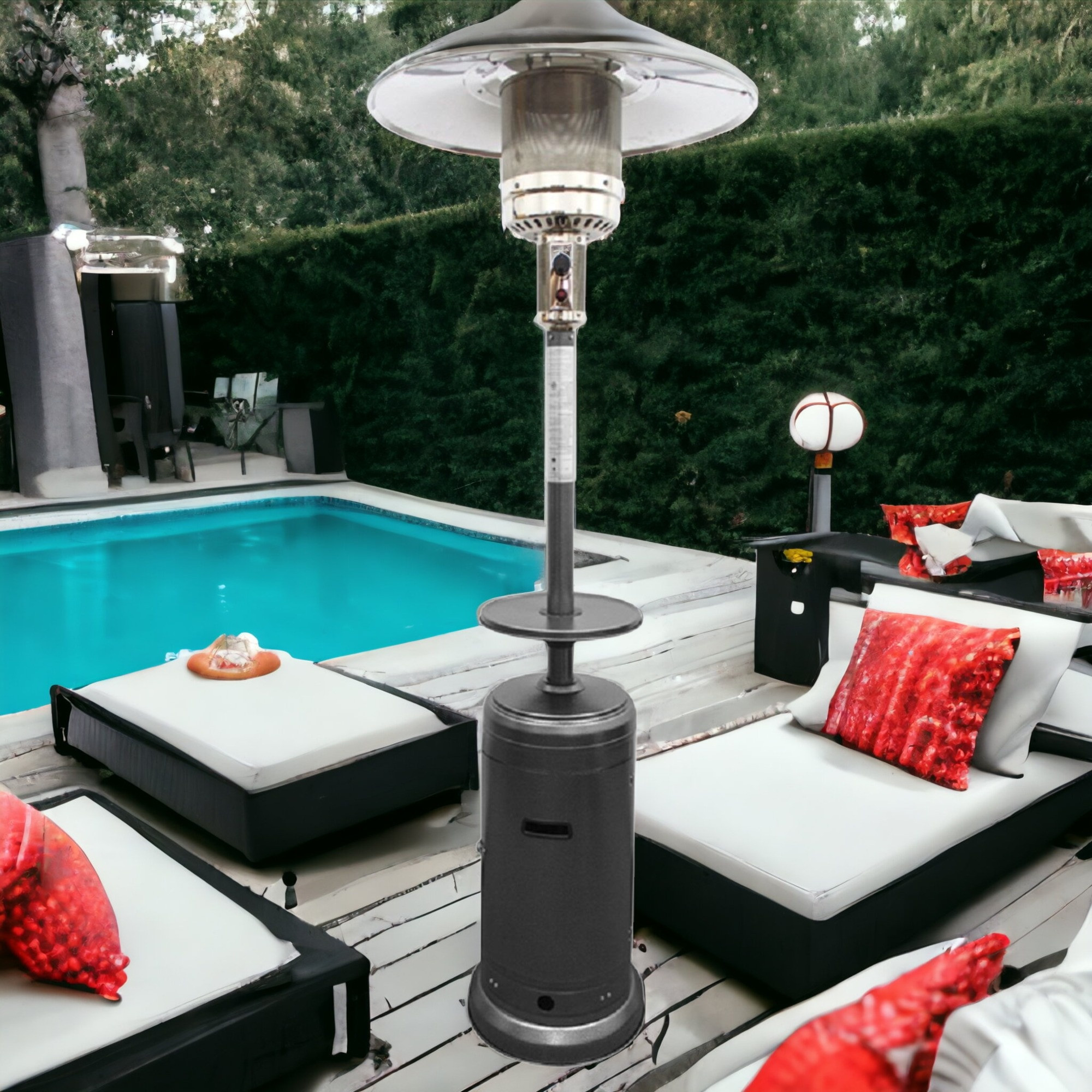 48000 BTU Silver Steel Propane Cylindrical Pole Standing Patio Heater - Image 3