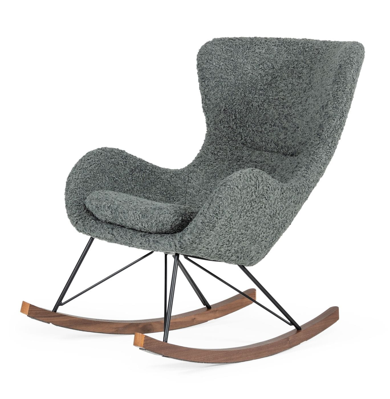 30" Gray and Brown Faux Fur Metal And Solid Wood Rocking Chair - Image 2