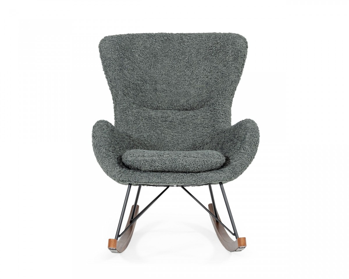 30" Gray and Brown Faux Fur Metal And Solid Wood Rocking Chair - Image 3