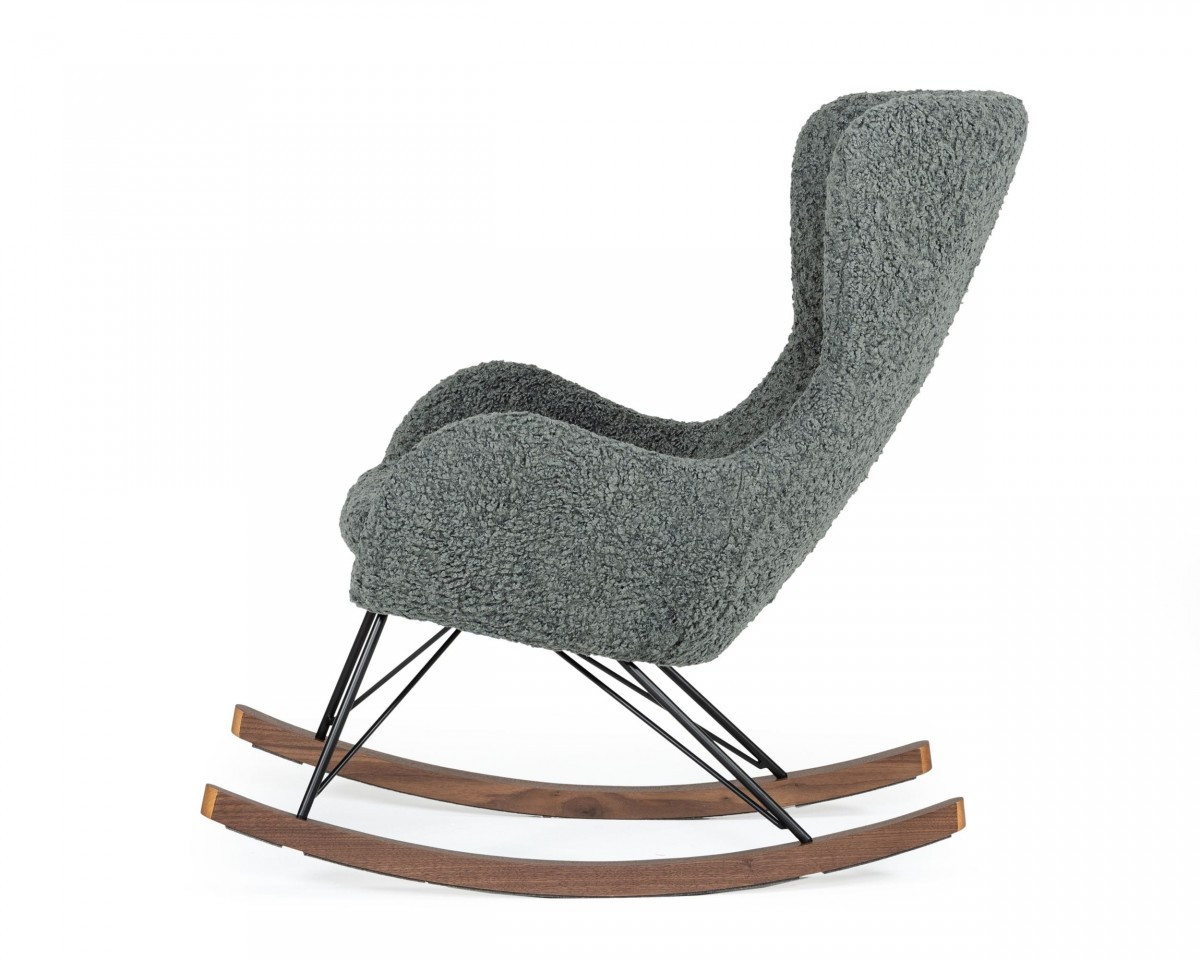 30" Gray and Brown Faux Fur Metal And Solid Wood Rocking Chair - Image 4