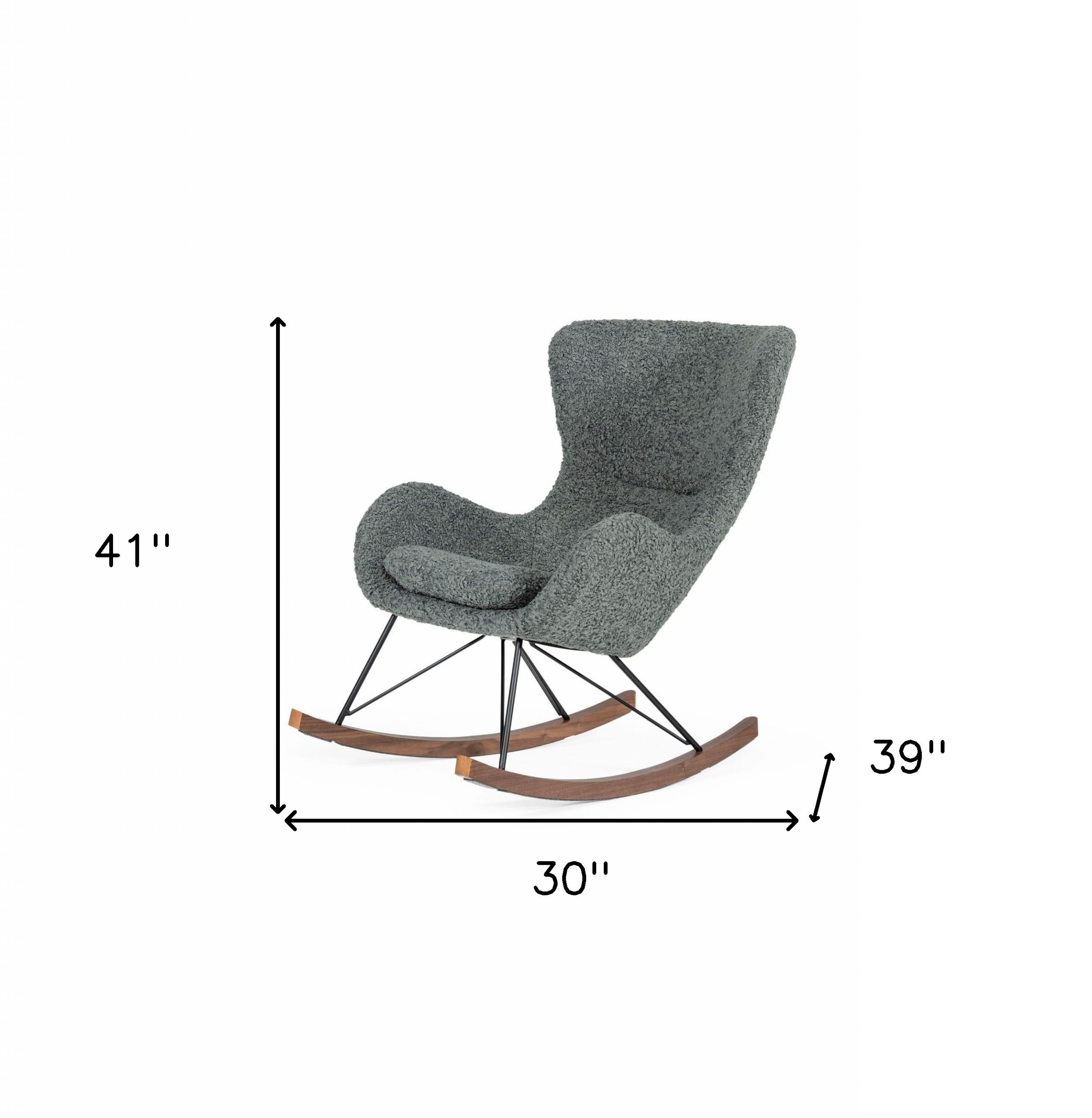 30" Gray and Brown Faux Fur Metal And Solid Wood Rocking Chair - Image 6