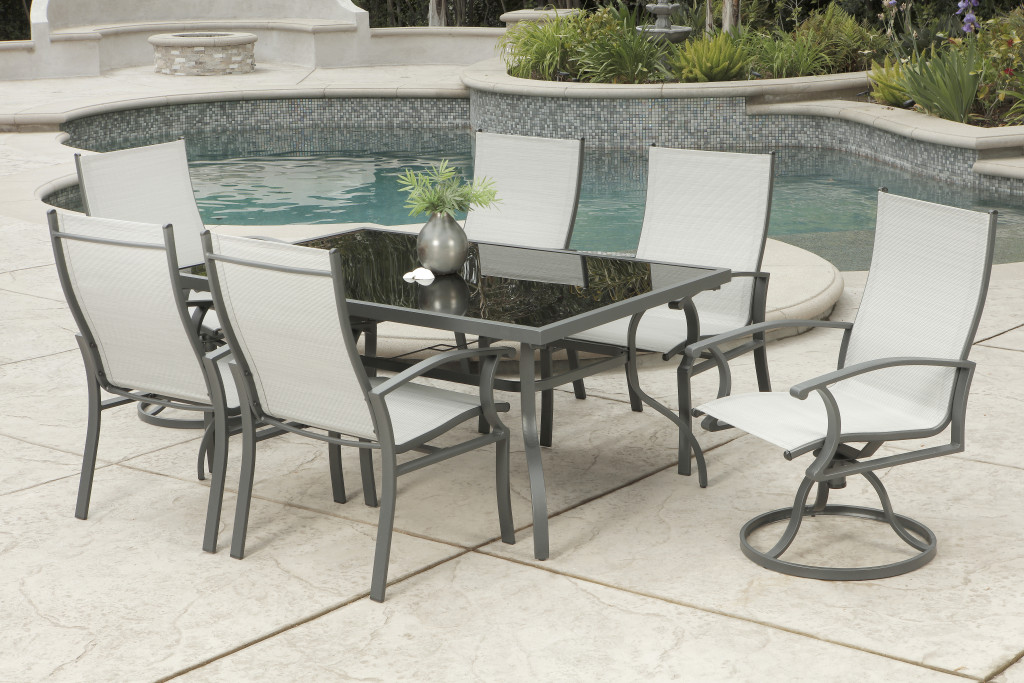 Seven Piece Black and Gray Rectangular Glass Dining Set with Six Chairs - Image 2