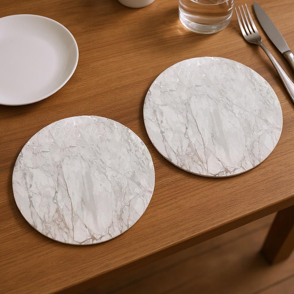 15" X 15" Silver And Gray Abstract Round Placemats - Image 2