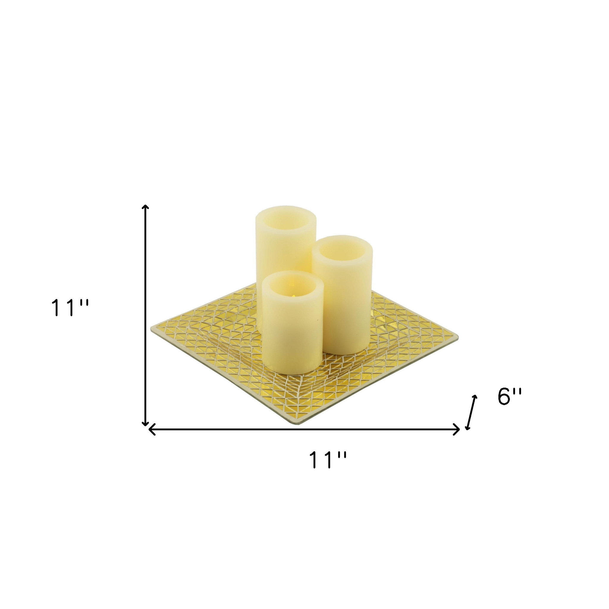 Set of Three Ivory Flameless Pillar Candles With Gold Holder - Image 6