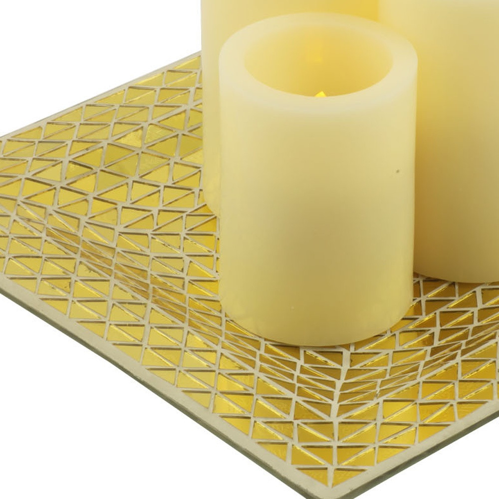 Set of Three Ivory Flameless Pillar Candles With Gold Holder - Image 4