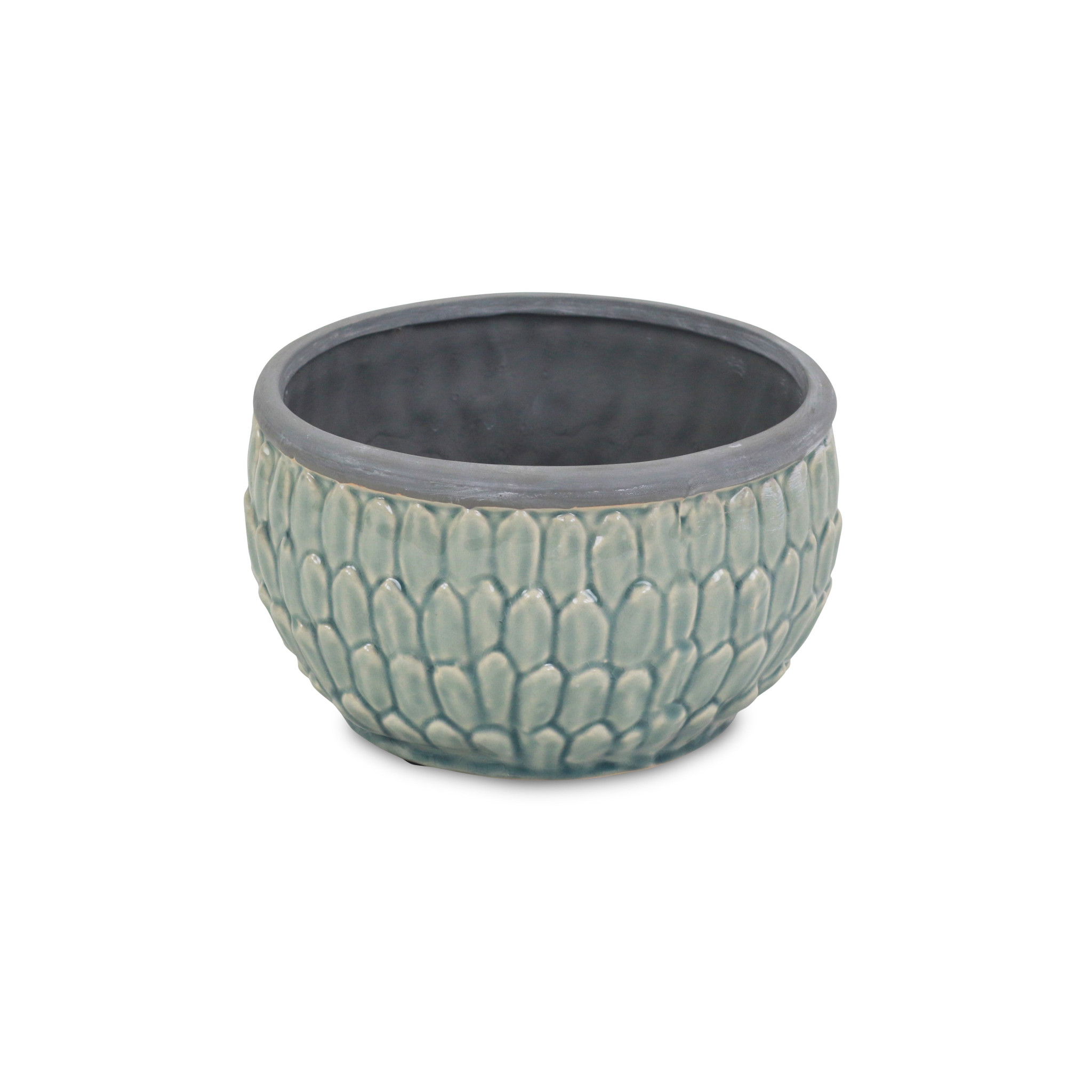 8" Aqua Textural Tone On Tone Ceramic Indoor Outdoor Round Pot Planter - Image 3
